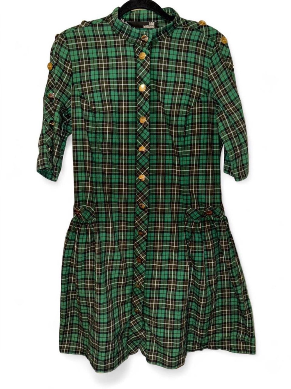 Love Moschino green plaid mini dress